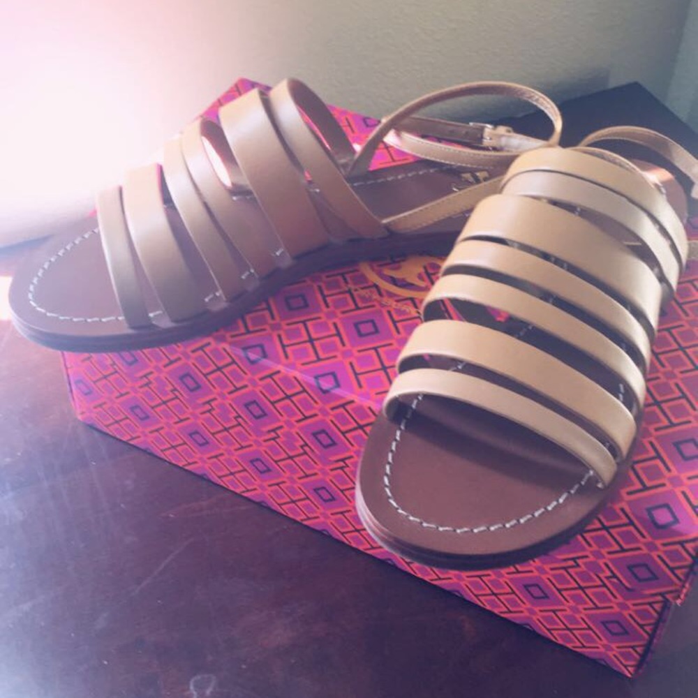 Tory Burch cognac tan ankle strap flat sandal - Picture 2 of 6